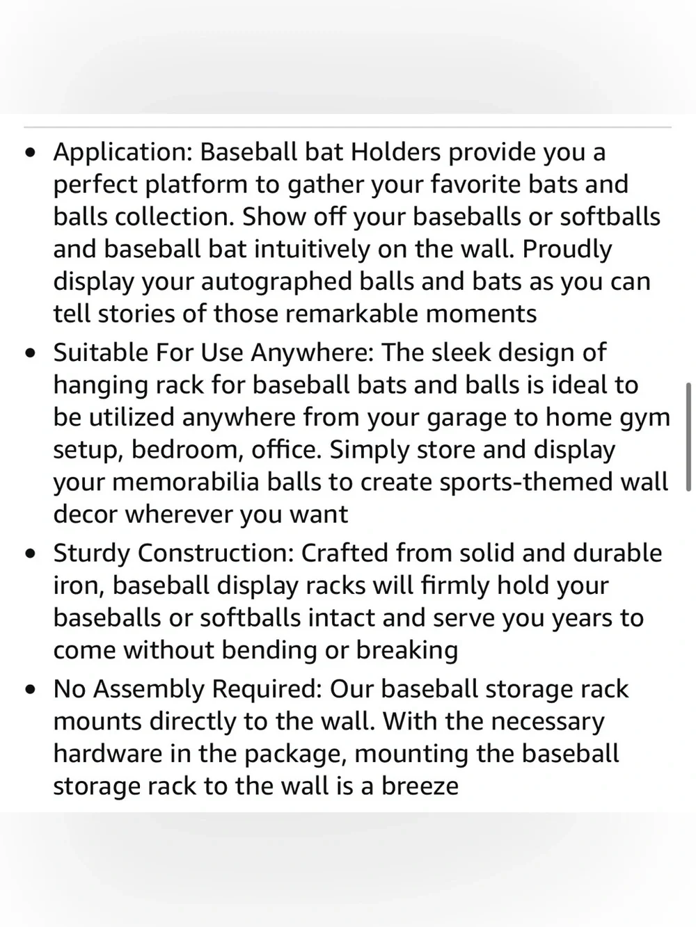 Baseball/Baseball Bat Wall Mount Display Rack - Black (Set of 2)
